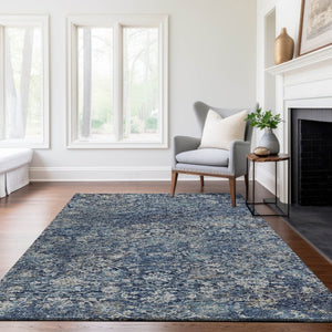 HomeRoots 10' X 14' Blue and Gray Floral Medallion Washable Area Rug – Stain Resistant, UV Protected Elegance 644222