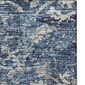 HomeRoots 10' X 14' Blue and Gray Floral Medallion Washable Area Rug – Stain Resistant, UV Protected Elegance 644222