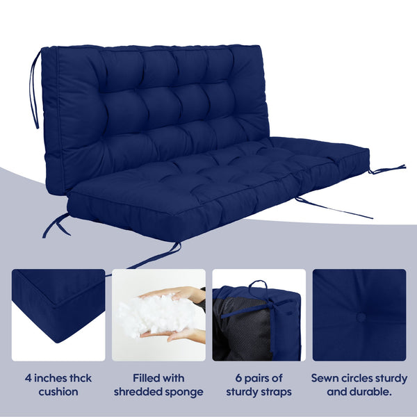 English Elm Swing 55x40 Outdoor Swing Seat Cushion Set, Waterproof Thick 4-5" Sponge Back & Bench Pad with Ties for Patio Furniture Comfort and Durable Support Navy Blue W419P311808