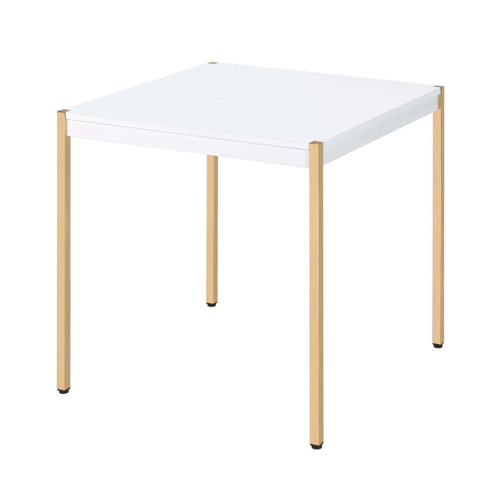 English Elm Square Modern End Table with White Wood Top and Gold Metal Legs for Chic Living Room Style and Balance B016P314074