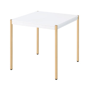 English Elm Square Modern End Table with White Wood Top and Gold Metal Legs for Chic Living Room Style and Balance B016P314074