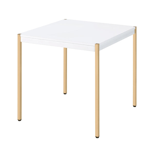 English Elm Square Modern End Table with White Wood Top and Gold Metal Legs for Chic Living Room Style and Balance B016P314074