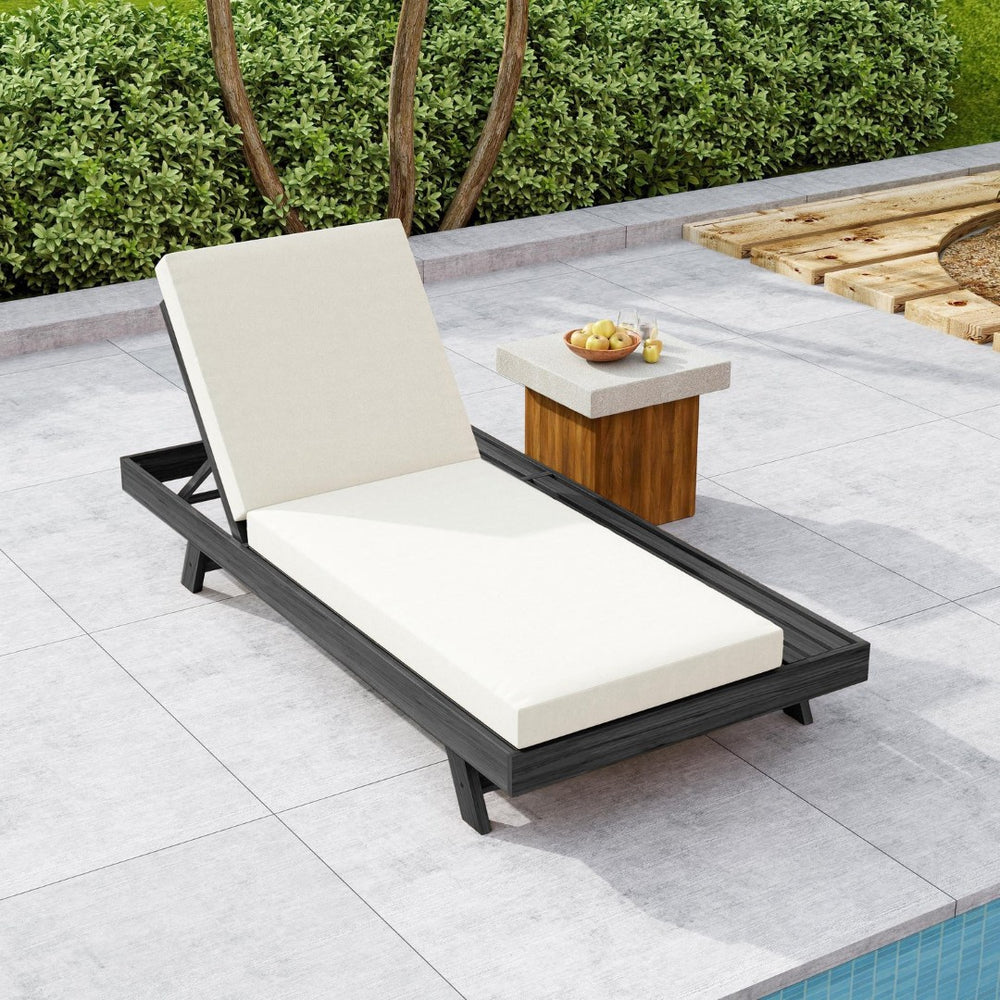 English Elm Lounge Chaise Outdoor Acacia Wood Slatted Frame with Water Resistant Cushion Resort Style N770P442B429CUSH