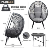 English Elm 3 Pieces Patio Egg Chairs (Model 3) With Side Table Set,Black Color Pe Rattan and Grey Cushion