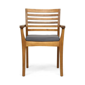 English Elm 7 Piece Solid Acacia Outdoor Dining Set with Teak Finish and Grey Cushioned Chairs N762S000040AAA