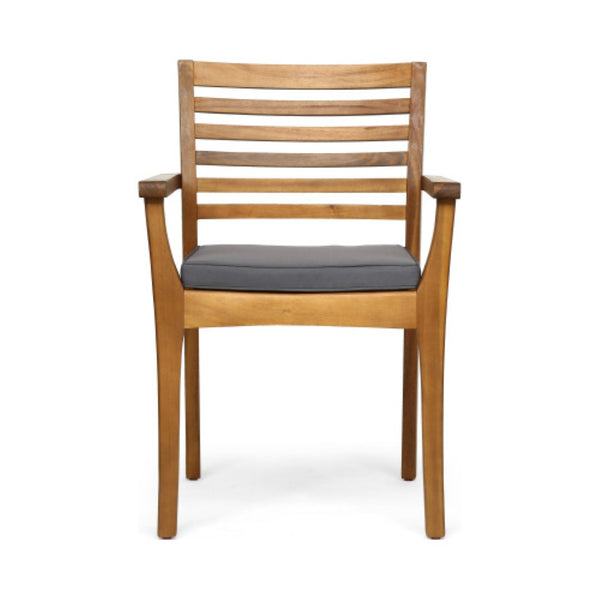 English Elm 7 Piece Solid Acacia Outdoor Dining Set with Teak Finish and Grey Cushioned Chairs N762S000040AAA