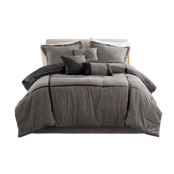 JLA Home Madison Park - 7 Micro Corduroy Comforter Set – Plush Brushed Reverse, Taped Seams, Tailored Shams & Year-Round Warmth MP10-8474