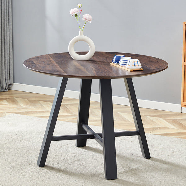 English Elm Modern 42" Round Dining & Coffee Table with Dark Wood MDF Top, Black Cross Metal Legs, Sturdy 29.5" W1151P230575