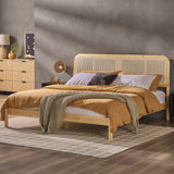 King Platform Bed with Rattan Headboard Insert Natural NRUB8BNA Walker Edison