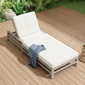 English Elm Trexm Acacia Wood Outdoor Recliner Lounge Chair with Cushions Five Position Patio Gray N715P404843E