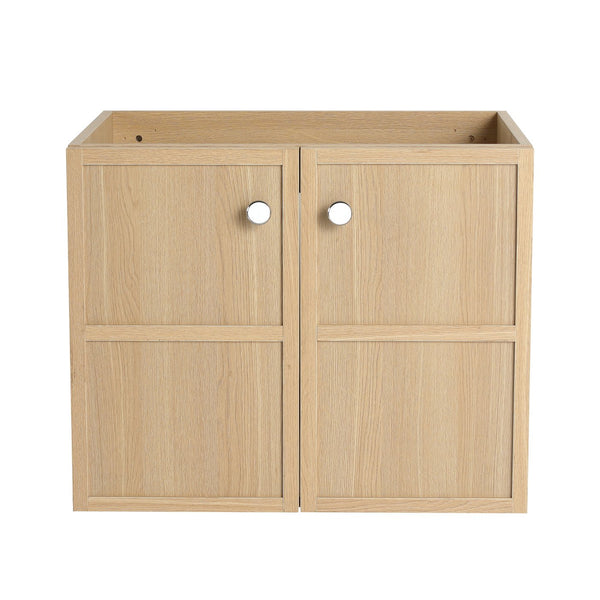 English Elm 24" Wall Vanity Cabinet Oak Finish, Wall-Mounted Floating Design, 2 Soft-Closing Doors, Plywood W1972P265272