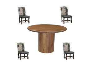 HomeRoots Five-Piece Brown Round Solid Wood Dining Set with Four Comfortable Chairs for Stylish Gatherings 644501