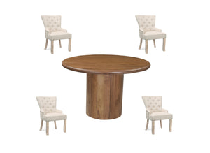 HomeRoots Five-Piece Brown Round Solid Wood Dining Set with Four Elegant Chairs for Timeless Dining Spaces 644502