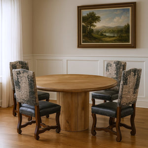 HomeRoots Five-Piece Brown Solid Wood Dining Set with Round Table & Four Upholstered Chairs for Comfort 644505