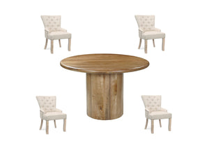 HomeRoots Five-Piece Brown Round Solid Wood Dining Set with Upholstered Chairs for Stylish Gatherings 644506