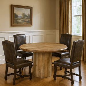 HomeRoots Five-Piece Brown Round Solid Wood Dining Set: Comfort, Durability & Timeless Style for Any Occasion 644507