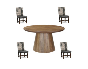 HomeRoots Five Piece Brown Round Solid Wood Dining Set with Upholstered Chairs for Cozy Family Gatherings 644509
