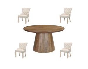 HomeRoots Five-Piece Brown Round Solid Wood Dining Set with Four Chairs for Timeless Style and Comfort 644510