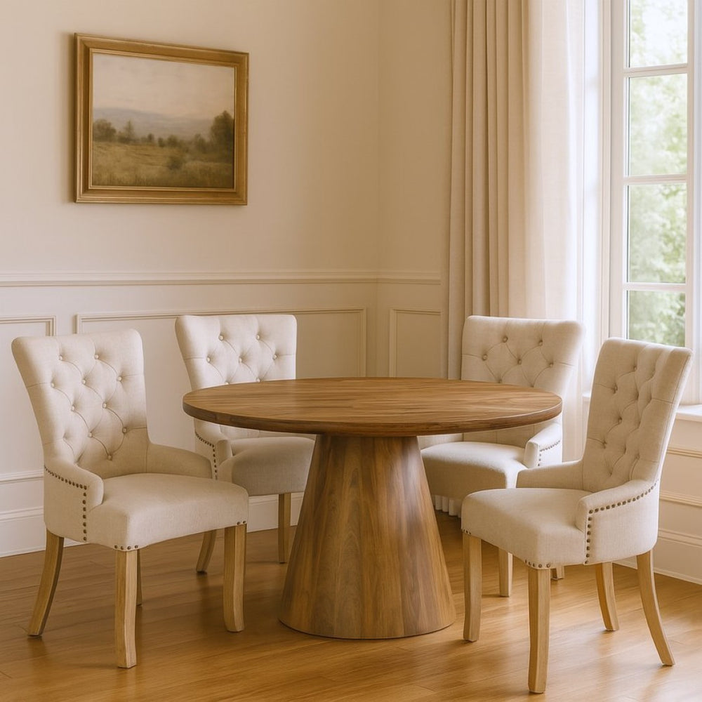 HomeRoots Five-Piece Brown Round Solid Wood Dining Set with Four Chairs for Timeless Style and Comfort 644510