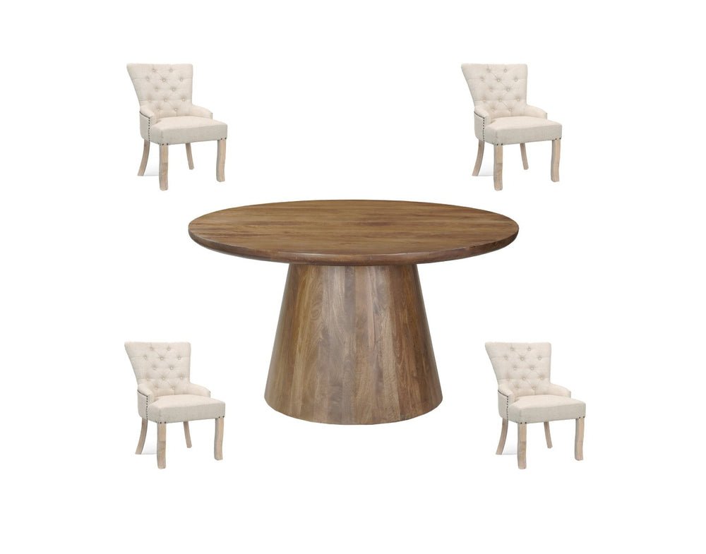 HomeRoots Five-Piece Brown Round Solid Wood Dining Set with Four Chairs for Timeless Style and Comfort 644510
