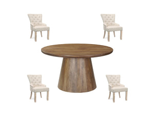 HomeRoots Five-Piece Brown Round Solid Wood Dining Set with Four Chairs for Timeless Style and Comfort 644510