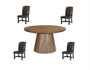 HomeRoots Five Piece Brown Round Solid Wood Dining Set - Elegant Table & Chairs for Family Gatherings 644511