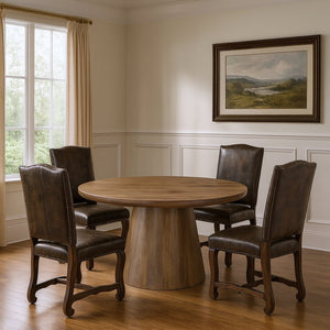 HomeRoots Five Piece Brown Round Solid Wood Dining Set - Elegant Table & Chairs for Family Gatherings 644511