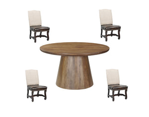HomeRoots Five Piece Brown Round Solid Wood Dining Set - Timeless Design with 4 Comfortable Chairs for Family Gatherings 644512