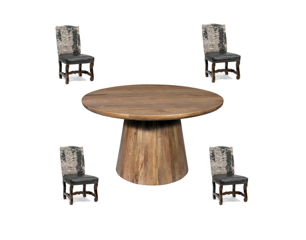 HomeRoots Five Piece Brown Round Solid Wood Dining Set with Upholstered Chairs for Cozy Gatherings 644513