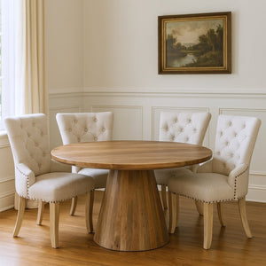 HomeRoots Five Piece Brown Round Solid Wood Dining Set - Elegant Table & 4 Comfortable Chairs for Any Decor 644514
