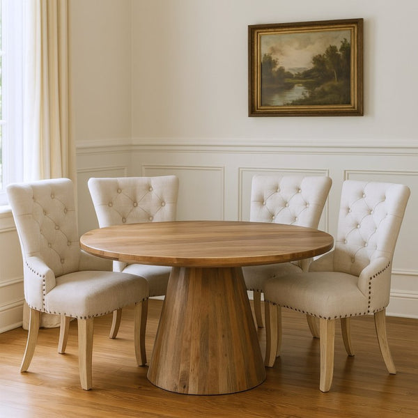 HomeRoots Five Piece Brown Round Solid Wood Dining Set - Elegant Table & 4 Comfortable Chairs for Any Decor 644514