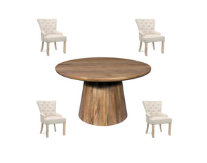 HomeRoots Five Piece Brown Round Solid Wood Dining Set - Elegant Table & 4 Comfortable Chairs for Any Decor 644514