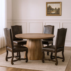 HomeRoots Five-Piece Brown Solid Wood Dining Set with Round Table & Four Elegant Chairs for Cozy Gatherings 644515