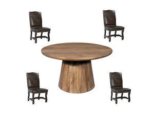 HomeRoots Five-Piece Brown Solid Wood Dining Set with Round Table & Four Elegant Chairs for Cozy Gatherings 644515