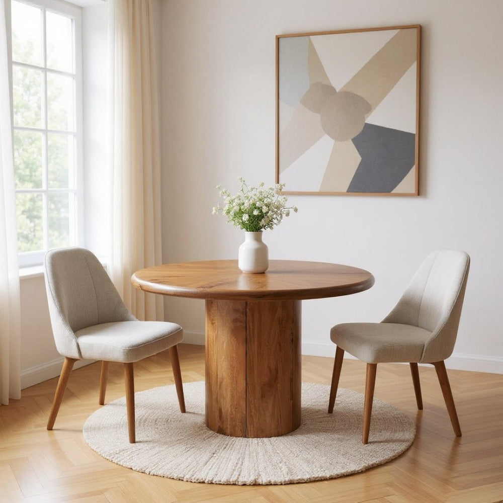 HomeRoots 48" Solid Mango Wood Round Dining Table with Pedestal Base - Timeless Style for 4 Guests! 644517