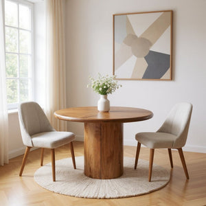 HomeRoots 48" Solid Mango Wood Round Dining Table with Pedestal Base - Timeless Style for 4 Guests! 644517