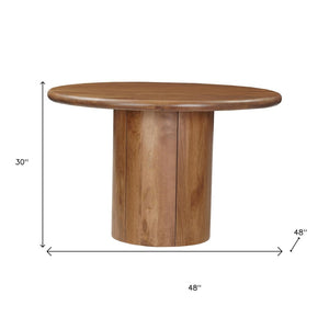 HomeRoots 48" Solid Mango Wood Round Dining Table with Pedestal Base - Timeless Style for 4 Guests! 644517