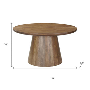 HomeRoots 54" Solid Wood Round Pedestal Dining Table in Warm Brown - Perfect for Family Gatherings & Style 644519