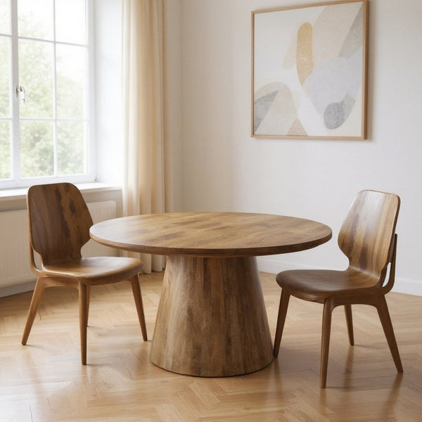 HomeRoots 54" Solid Wood Round Pedestal Dining Table in Warm Brown - Perfect for Family Gatherings & Style 644519