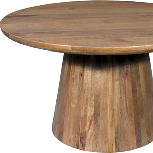 HomeRoots 54" Solid Mango Wood Round Pedestal Dining Table - Elegant Centerpiece for 6, Natural Finish 644520