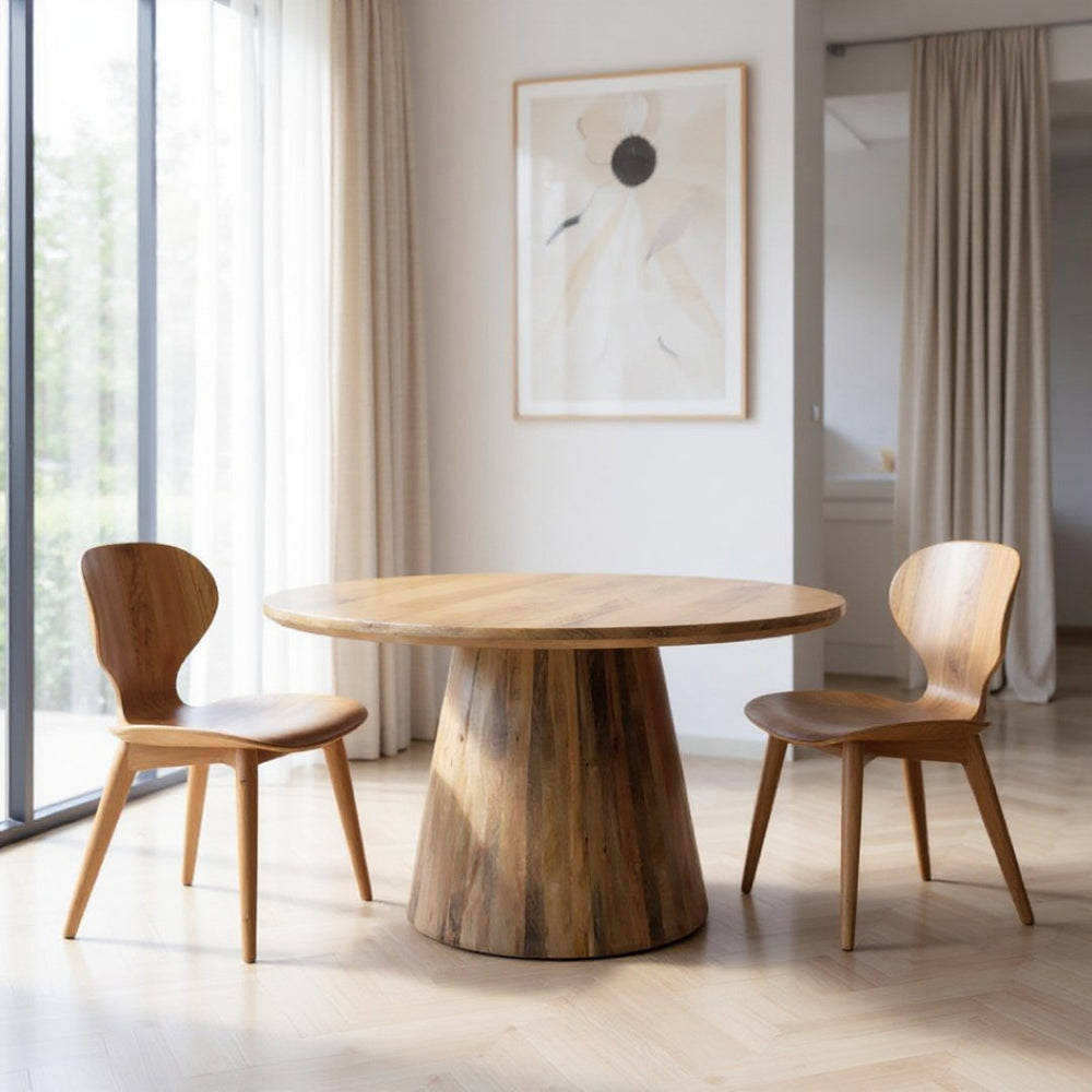 HomeRoots 54" Solid Mango Wood Round Pedestal Dining Table - Elegant Centerpiece for 6, Natural Finish 644520