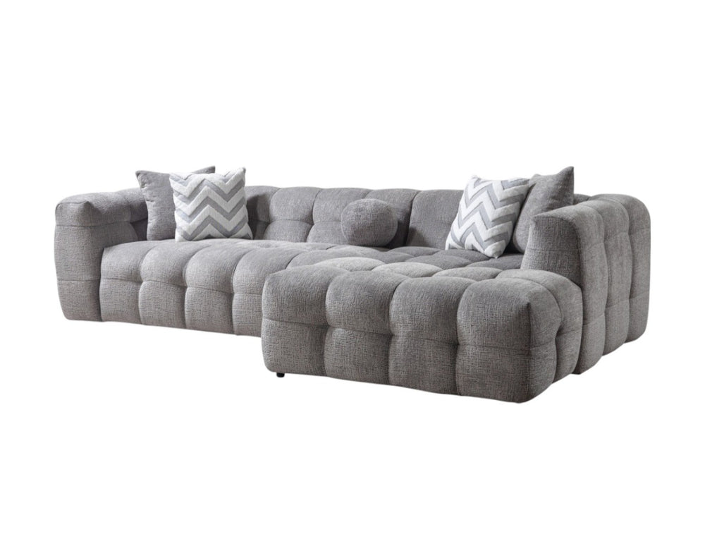 HomeRoots Light Gray Boucle L Shaped Sectional Sofa with Right-Facing Chaise and Five Stylish Toss Pillows 644521