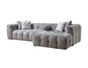 HomeRoots Light Gray Boucle L Shaped Sectional Sofa with Right-Facing Chaise and Five Stylish Toss Pillows 644521