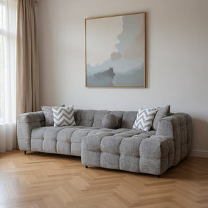 HomeRoots Light Gray Boucle L Shaped Sectional Sofa with Right-Facing Chaise and Five Stylish Toss Pillows 644521