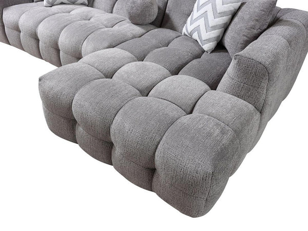HomeRoots Light Gray Boucle L Shaped Sectional Sofa with Right-Facing Chaise and Five Stylish Toss Pillows 644521