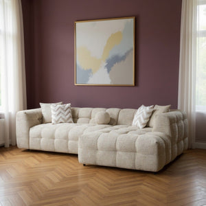 HomeRoots Ivory Boucle L-Shaped Sectional Sofa with Right-Facing Chaise & 5 Toss Pillows for Modern Comfort 644522
