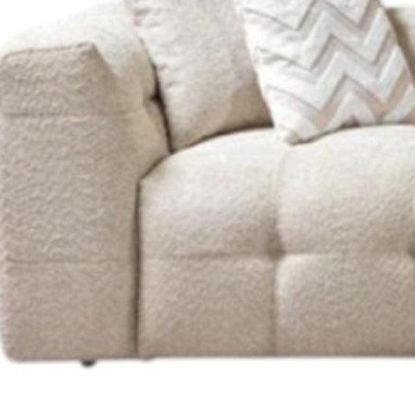 HomeRoots Ivory Boucle L-Shaped Sectional Sofa with Right-Facing Chaise & 5 Toss Pillows for Modern Comfort 644522