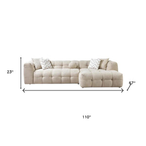 HomeRoots Ivory Boucle L-Shaped Sectional Sofa with Right-Facing Chaise & 5 Toss Pillows for Modern Comfort 644522