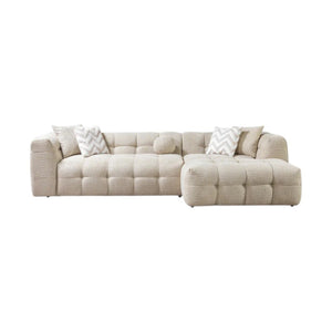 HomeRoots Ivory Boucle L-Shaped Sectional Sofa with Right-Facing Chaise & 5 Toss Pillows for Modern Comfort 644522