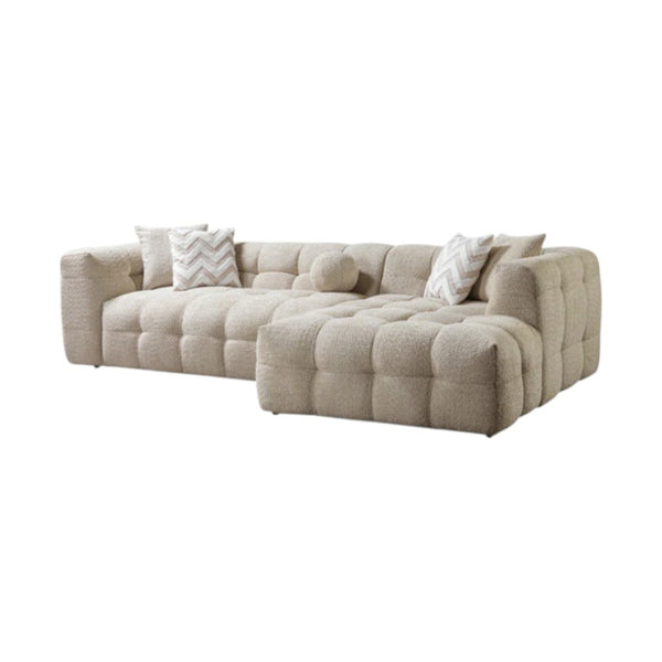 HomeRoots Ivory Boucle L-Shaped Sectional Sofa with Right-Facing Chaise & 5 Toss Pillows for Modern Comfort 644522